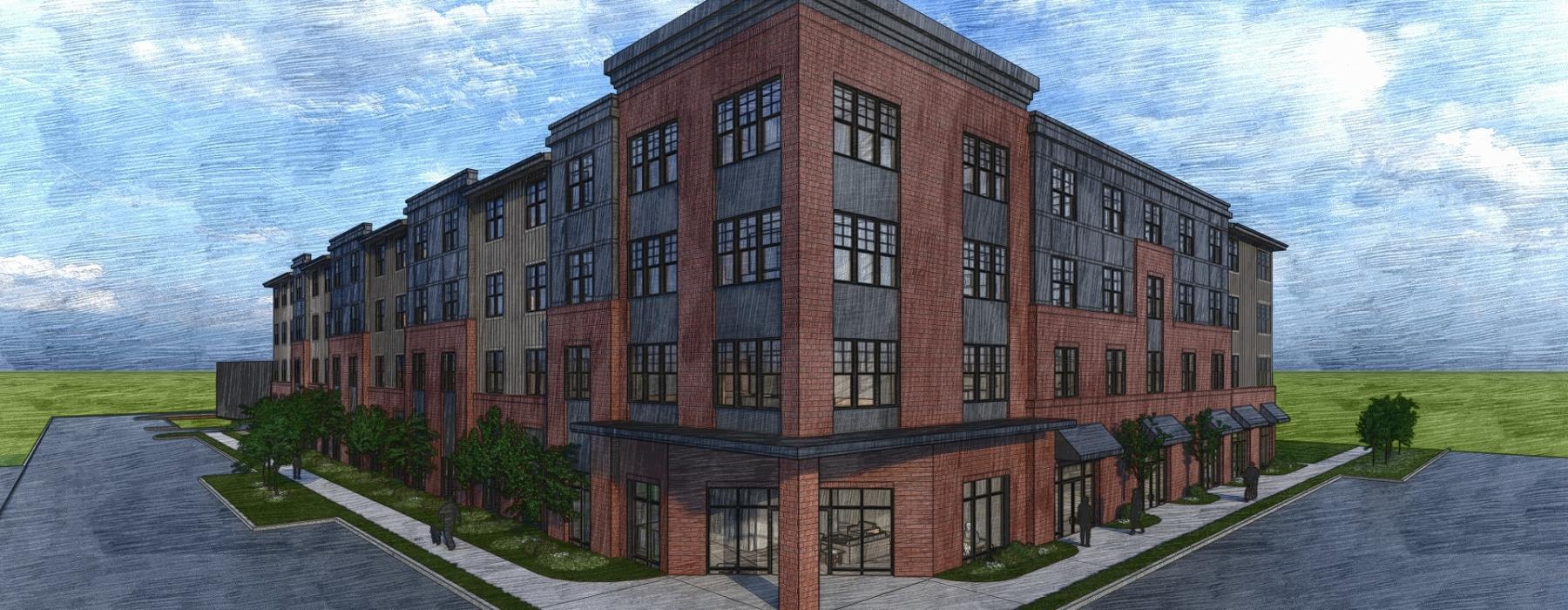 a building with a person standing in front of it