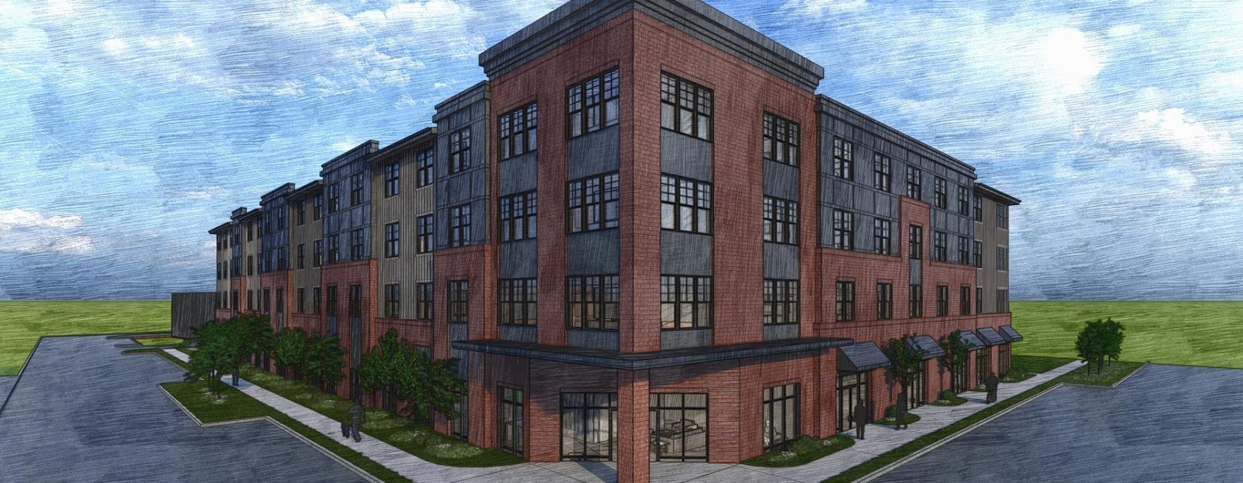 a building with a person standing in front of it